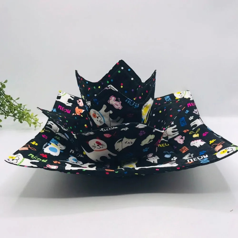 Microwave Bowl Cozy Holder, Reversible, Cute Cats, 3 Sizes, Plate, Soup, Pint